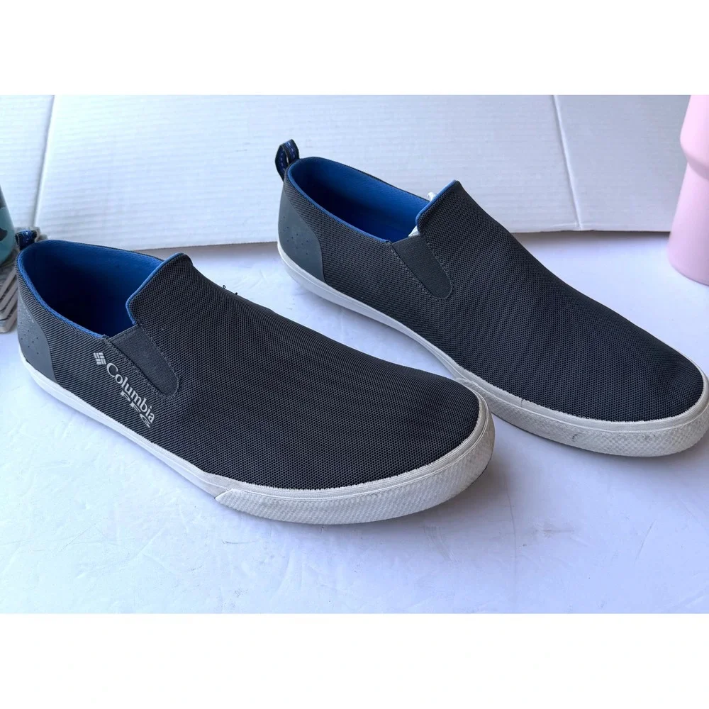 Columbia Bahama Vent PFG Mens Gray‎ and Blue Mesh Slip On Boat Loafer Shoes 13